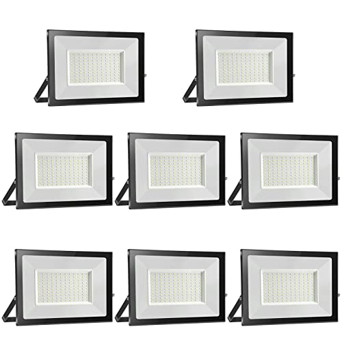 loyal 8 Pack Foco LED para exterior, 100 W, alto brilho 10000 LM projetor LED exterior iluminação 3000 K branco caldo, luz de segurança impermeável IP65, candeeiro LED parede teto para jardim garagem