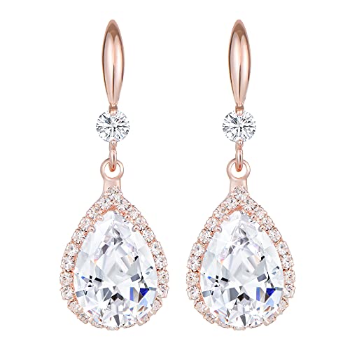 Linawe Brincos suspensos para mulher, brincos pendentes, jóias de ouro, prata e ouro rosa, brincos pendentes de cristal com diamantes, jóias de moda para casamentos