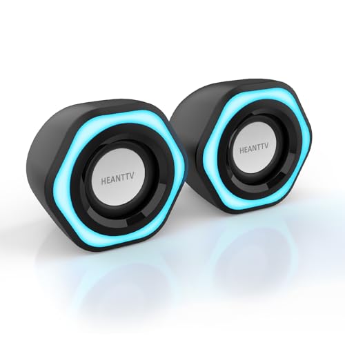 HEANTTV Altifalante para computador, mini altifalante com estéreo USB Powered 3,5 mm AUX-in altifalante portátil para PC, portátil, notebook, secretária (preto) (USB +3,5 mm)