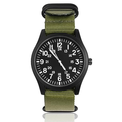 Vicloon Relógio para homem, relógio de quartzo, relógio de pulso, calendário automático, mostrador analógico minimalista, banda de tecido de lona, relógio impermeável diário, exército Verde, tira