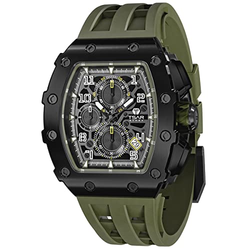 TSAR BOMBA Relógio de luxo homem - cristal de safira - movimento de quartzo japonês - cronógrafo Watch - impermeável 50 m - correia de silicone - calendário luminoso - presentes para homens TB8204