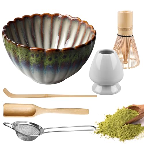 Conjunto de chá matcha japonês, 6 unidades, conjunto de batedores matcha, conjunto de vassoura matcha, conjunto completo com tigela Matcha, batedor de chá em pó, colher de matcha, suporte para