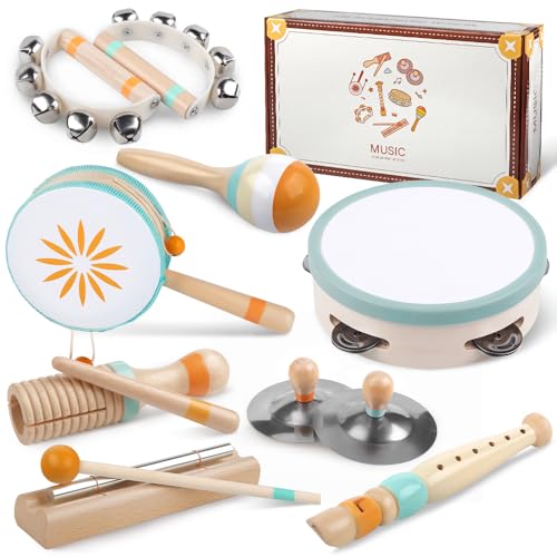 Instrumentos musicais para bebés - brinquedos de madeira Montessori para crianças dos 1 aos 3 anos, instrumentos de percussão para crianças de 1 ano, aniversário para crianças dos 1 aos 3 anos (8 em