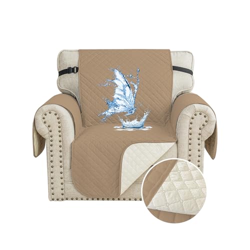 CYCMACO Capa para sofá impermeável de 1 lugar, capas para poltronas anti-arranhões gatos, Couch Cover antiderrapante anti-manchas, universal, com apoios de braços, lavável, café claro