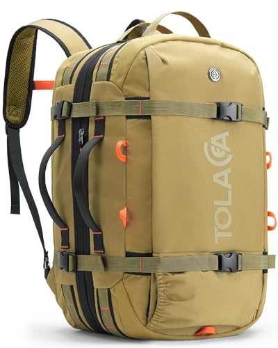 Tolaccea Mochila de viagem para laptop para homens e mulheres, bolsas de lona expansíveis aprovadas por companhias aéreas, adapta-se a computadores de 15,6 polegadas, Cáqui, M, Mochilas rucksack