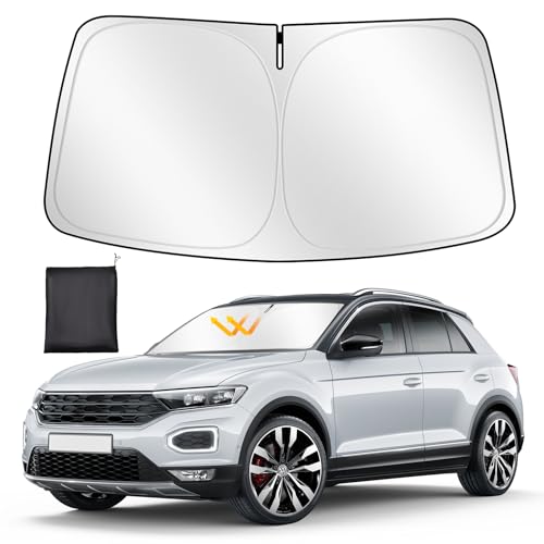 ZATOOTO Para-sol para VW T-ROC 2018-2024, para-sol carro dianteiro dobrável, grosso e refletor de poliéster bloqueia os raios UV e mantém o carro mais fresco