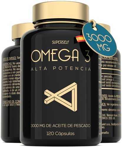 Ómega 3 Óleo de peixe, 3000 mg Triple Potência, 120 cápsulas macias, 990 mg de EPA 660 mg de DHA máxima concentração - alta potência ômega3 puro e sustentável, fáceis de engolir sem regra M