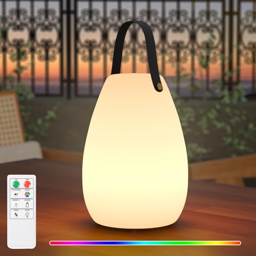 FUYO Candeeiro de mesa portátil LED recarregável candeeiros de mesa a bateria com comando à distância regulável recarregável candeeiro de jardim com pega para exterior pátio campismo casa e jardim