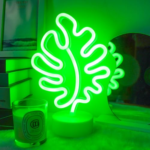 Aslanka Candeeiro de mesa de cabeceira com luz LED, linda luz verde de folhas LED para decoração de parede, decoração de luz para festa de aniversário de Natal, sala de estar, quarto, mesa, presentes
