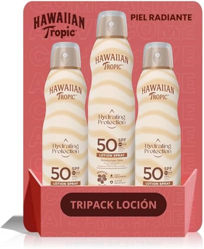 Hawaiian Tropic Bruma Silk Hydration Air Soft - Tripack loção solar protetora em spray de vapor, SPF 50, 220 ml - 3 unidades (a embalagem pode variar)