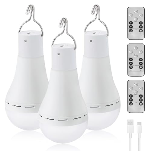 Vegena Lâmpada recarregável USB-C, 3 peças 12 W lâmpada LED regulável, USB lâmpadas de emergência, lâmpada recarregável LED para cortes de corrente em casa ou no exterior