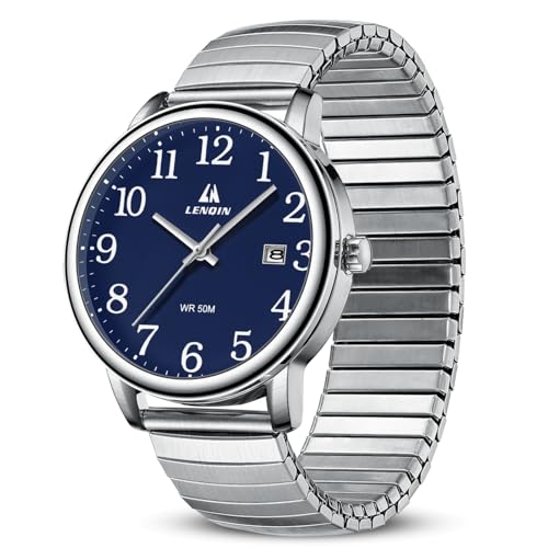 LN LENQIN Reloj Hombre Relojes De Cuarzo Analógico para Hombre Relojes De Pulsera para Resistentes Al Agua Lector Fácil Correa Expansión 38mm Reloj Negocios Moda con Fecha