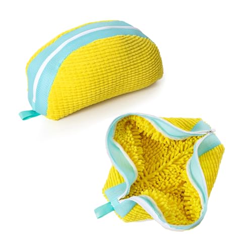 YFaith Saco de lavar chinelos, 2 peças saco de lavagem de sapatos reutilizável, chenille saco sapatilhas de máquina de lavar roupa, com fecho de correr e corda para pendurar, amarelo, para sapatos de