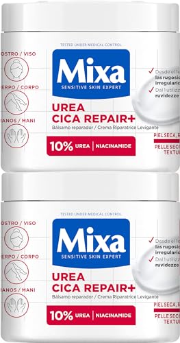 Mixa Pack Economia de creme corporal Urea Cica Repair para peles muito secas com 10% de [ureia antenol]. Alisa, reduz a rugosidade e calma. Adequado para peles sensíveis. 400 ml x 2