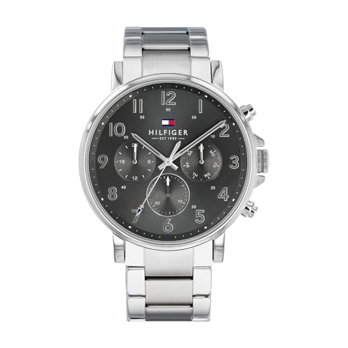 Tommy Hilfiger Reloj Analógico Multifunción de Cuarzo para Hombre 46mm - 3 Subesferas, Correa de Acero Inoxidable o Cuero, Resistencia al Agua 5 ATM