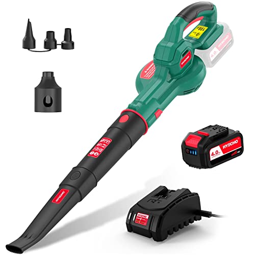 HYECHO Soprador de folhas, 18 V 4,0 Ah Bateria, 223 km/h, com de insuflação de 3 peças, leve e ergonómico, para limpar folhas, remover o pó