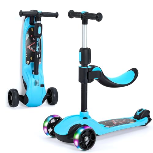 BremToy Scooter para crianças dos 1 aos 12 anos, ajuste de altura infinito, skate com assento removível, 3 rodas brilhantes LED, carga máxima de 50 kg, presentes para crianças