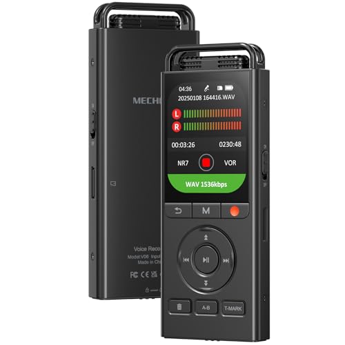 MECHEN Gravador de voz de 144 GB, gravador com ativação por voz, autonomia de 10.000 h, áudio HD 3072 Kbps, redução de ruído, modo VOR, senha, USB-C e repetição AB