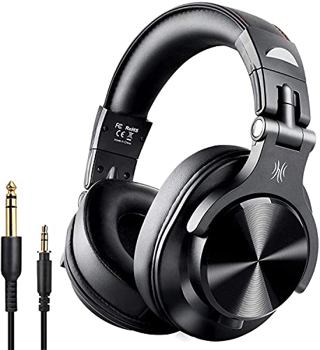 OneOdio A70 Auriculares Bluetooth sem fios 72H, auriculares diadema fechados com porta compartilhada, auriculares cabo de 3,5 mm para DJ piano guitarra gravação e monitorização AMP, preto