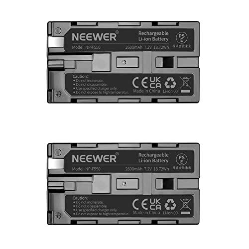 NEEWER Embalagem de 2 baterias de substituição NP-F550/570/530 de 2600 mAh para Sony HandyCams, Neewer Nanguang CN-160, CN-216, CN-126 séries e outras luzes LED de vídeo na câmara que usam NP-F550