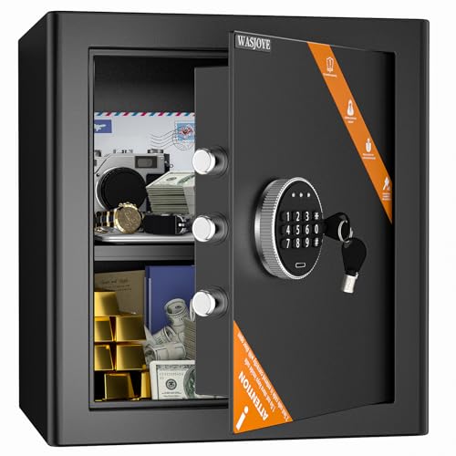 WASJOYE Caixa forte convencional para casa, teclado de segurança eletrónico digital caixa forte grande, caixa forte com fechadura de chave para hotel, escritório, dinheiro, arma, jóias, 42 L
