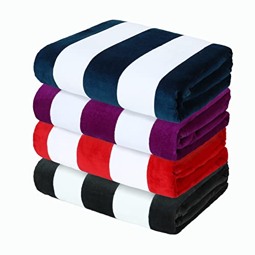 Yebeda Toalha de praia grande algodão, toalha de banho piscina, 90 x 180 cm, suave, leve, absorvente e pelúcia, conjunto de 4 unidades, azul-marinho, roxo, vermelho, cinzento