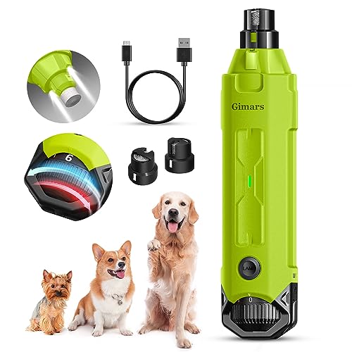 Gimars Lima de unhas elétrica para cães, ajustável 6 velocidades cortador de unhas elétrico, corta-unhas elétrico para cães com luz LED, recarregável lima de unhas de 3 portas para cães verde