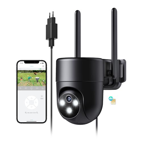 NUASI 4G LTE Câmara de vigilância exterior com cartão SIM, 24/7 câmara com SIM e visão noturna em cor 2K, detecção humana com IA, PTZ 360°, áudio bidirecional