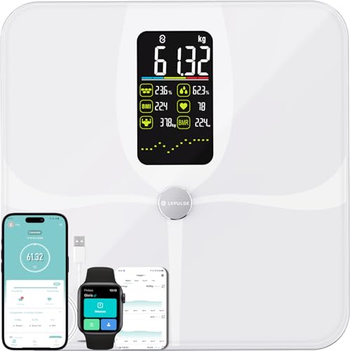 Bascula oleosa corporal e muscular Lescale F4, base de casa de banho com ecrã grande, peso de casa de banho com 15 medições, balança de peso corporal massa muscular IMC, base inteligente com aplicação