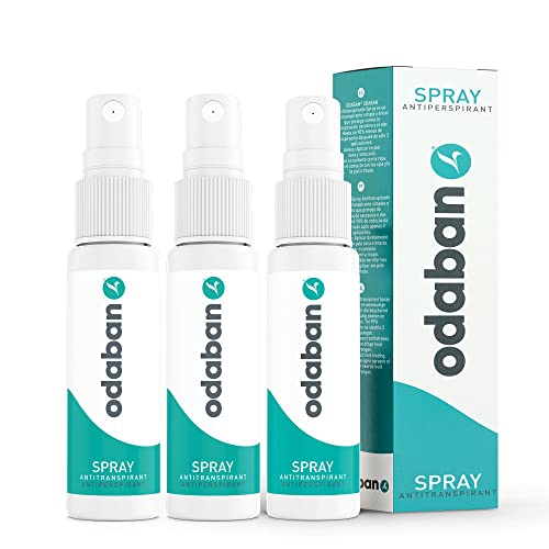 ODABAN Antitranspirante em spray I Desodorante contra a transpiração intensa I Antitranspirante para hiperidrose, mãos, axilas e cabeça I Adequado para peles sensíveis, 3 x 30 ml