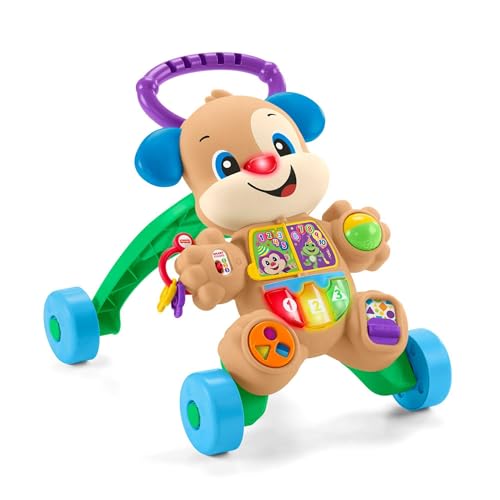 Fisher-Price Ria e aprenda Cão andador primeiros passos, corridas com luzes e sons, brinquedo de aprendizagem para bebé + 6 meses, versão em espanhol português italiano + inglês (HWD62)