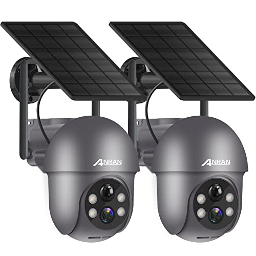 ANRAN 2K Câmara de vigilância WiFi exterior com painel solar, PTZ 360° câmara de segurança sem cabos com bateria, deteção humana PIR, visão noturna a cores, áudio bidirecional, Q01 cinzento, 2 peças