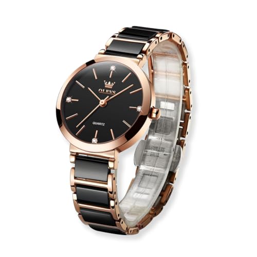Raitown Relógio de mulher cerâmica na moda de quartzo impermeável ouro rosa relógio para mulher presente disponível em branco e preto