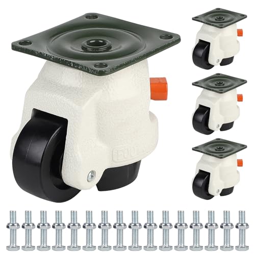 CPROSP Rodas giratórias 1500 kg com cabo de catraca, 4 rodas para móveis pesados GD-80F ajustáveis em altura, rodas giratórias para trabalho pesado para máquinas pesadas, mesa de soldagem