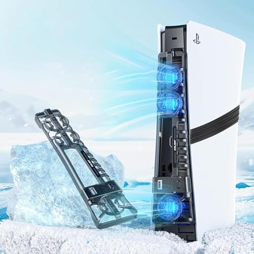 Ventoinha de refrigeração para PS5 Pro/PS5 Slim, ventilador para PS5 Pro com luz LED e 3 níveis de velocidade de ar ajustável, refrigeração para PS5 Pro/Slim Disc e edições digitais