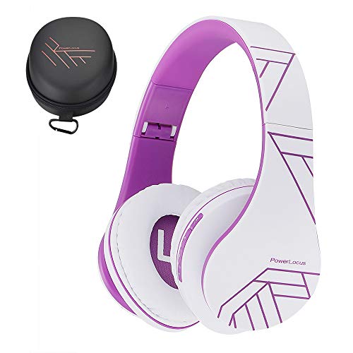 PowerLocus P2 Auriculares Bluetooth sem fios com diadema capacetes dobráveis, capacete Bluetooth com som estéreo Micro SD/TF, FM com microfone e áudio cabo para telemóvel, PC, Tablet - violeta