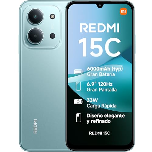 XIAOMI Redmi 15C Smartphone de 4+128 GB, câmara dupla com IA de 50 MP, ecrã imersivo de 120 Hz, potente processador octacore, carregamento rápido de 33 W, carregador não incluído, verde (versão ES)