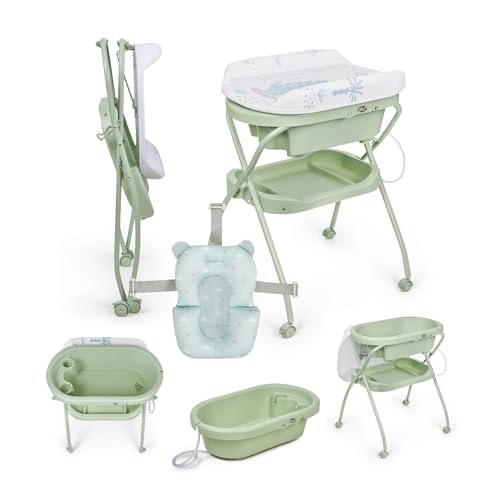 Ms Bubble redutor - banheira ergonómica para bebé com pernas e trocador impermeável acolchoado com fecho compacto, organizador, 4 rodas com travões.