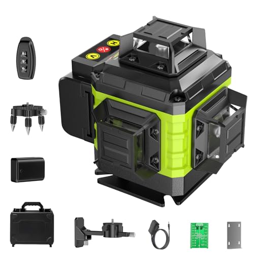Nível laser automático de 360 graus, nível laser verde de 16 linhas, 2 x 360 horizontal e 2 x 360 verticais, 2 x bateria, montagem na parede, controlo remoto, base magnética, suporte magnético