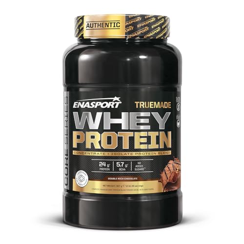 Truema de Whey Protein chocolate - Enasport. Proteína de soro de leite em pó com aminoácidos BCAA e glutamina. Promove a recuperação e o crescimento muscular. (chocolate 907 g, 29 porções)