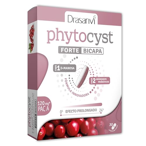 Drasanvi PHYTOCYST com mirtilo vermelho americano 120 mg PAC-A | para o sistema imunitário e urinário, com probióticos e vitamina C, 30 comprimidos