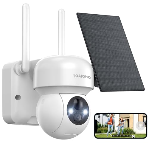 TOAIOHO 2K Câmara de vigilância sem cabos, 360° câmara de vigilância WiFi exterior com bateria, câmara de vigilância com visão noturna cor, deteção de movimento PIR, áudio bidirecional, IP65