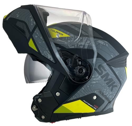 SMK Helmets Capacete modular GULLWING Navigator preto amarelo e cinzento homologação 22,06 com visor duplo P/J (XL 61/62)