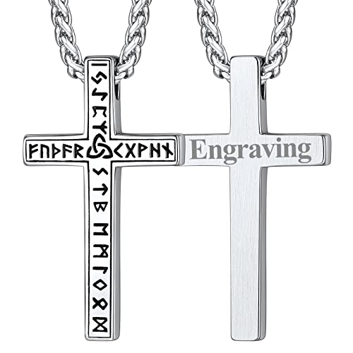 FaithHeart Colar de viking runas de aço inoxidável 316L homem mulher letras tapetes rúnicos jóias espiritual nórdico de talismã de família casais