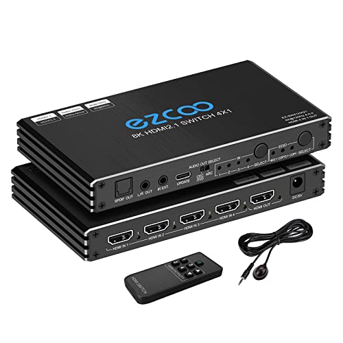 4K 120Hz HDMI 2.1 Switch 4x1 áudio extrator VRR ALLM HDCP2.3 ARC HDR10+ CEC Optical SPDIF Optical and 3,5 mm AUX áudio out, HDMI Auto Switch 4 IN 1OUT IR Remote Dolby Digital EDID for PS5 X. caixa