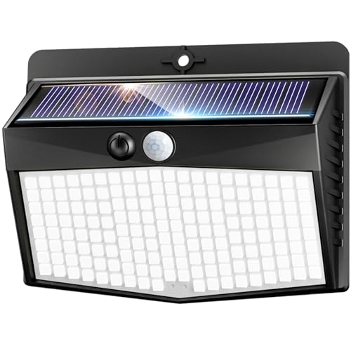 nipify Luzes solares LED para exteriores, jardim, 3 modos, 168 LED, holofotes solares exteriores com sensor de movimento, impermeável com foco solar exterior para jardim, garagem, rua, pátio, caminhos