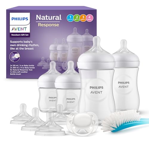 Philips Avent Set de presente de biberões para recém-nascidos: 4 biberões, 2 tetinas de substituição, chupeta ultra macia e escova para biberão, bebés de 0-12 meses (modelo SCD838/13)