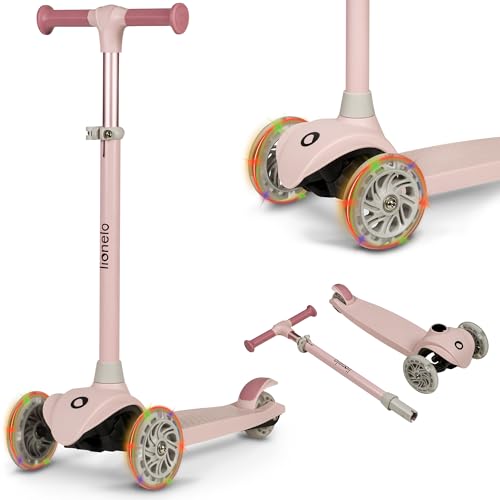 LIONELO Jessy Scooter de equilíbrio para crianças de 3 anos a 50 kg, Scooter leve de 3 rodas com ajuste de altura, rodas LED, plataforma antiderrapante