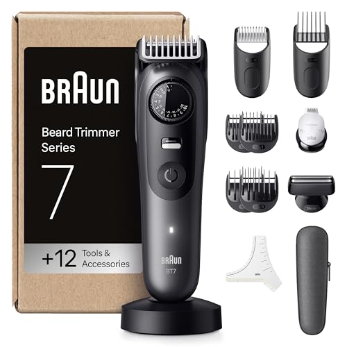 Braun Aparador de barba série 7 BT7545, 12 acessórios para barba, 40 comprimentos, lâmina ProBlade, cinzento