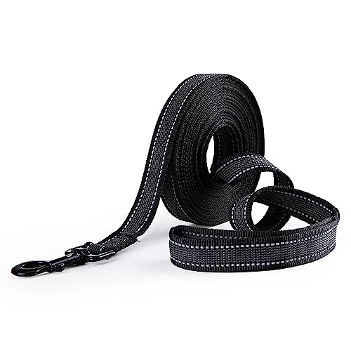 Toozey Trela para cães pequenos a grandes e médios com borrachas antiderrapantes e tiras refletoras, 5 m 10 m 15 m 20 m trela longa para treino de cães, nylon suave e resistente, 5 m x 2,5 cm